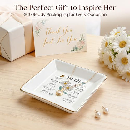 PUDDING CABIN Birthday Gifts for Women, Daisy Scripture Jewelry Dish, Christian Gifts - style: Daisy: Purity, Innocence, Loyal Love(April Birth Flower )