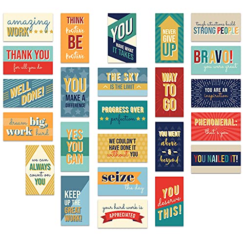 Colorful Gratitude Encouragement Cards / 50 Mini Motivational Kindness Cards / 25 Inspirational Quote Designs/Flat 2" x 3.5" Employees Students Coworkers Uplifting Mini Card - color: Gratitude