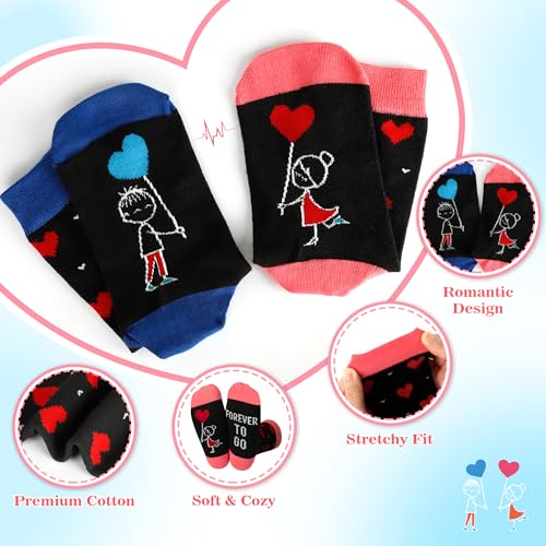 2nd Anniversary Couple Socks Gift – 2 Pairs of Matching Socks, 2 Year Anniversary Card & Gift Box, Cotton Anniversary Set for Couples, Him, Her, Husband, Wife