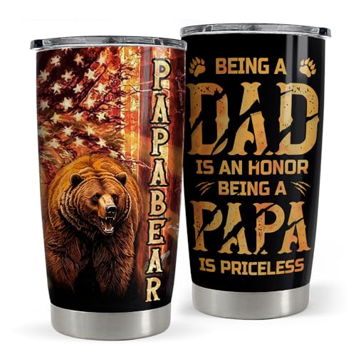 SANDJEST Dad Tumbler 20oz Stainless Steel Cup Papa Bear Insulated Travel Mug Dad Gifts from Daughter Son Gift for Dads Papa Father on Birthday Christmas Fathers Day - color: Dad