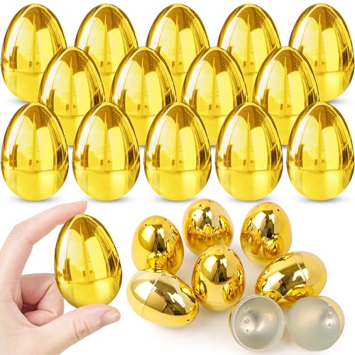 24 Pack Gold Easter Eggs Empty 2.4 Inch Metallic Plastic Fillable Easter Eggs, Shiny Golden Surprise Eggs for Easter Egg Hunt, Candy Treats Toys, Basket Stuffers, Classroom Prize Supplies - style: 24 PCS 2.4 Inch Golden Eggs