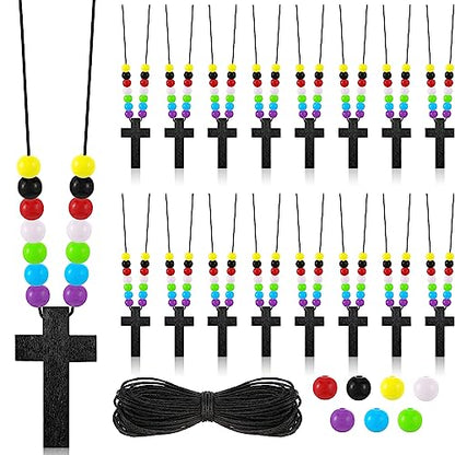 Kathfly 261 Pcs Wood Cross Necklace, Sunday School Crafts for Kids, Black - color: Black