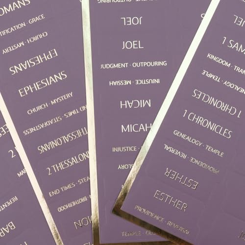 UPAFEXXI-Bible Tabs with Book Summaries, 3D Gold Foil Embossed Lettering - color: Purple