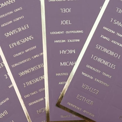 UPAFEXXI-Bible Tabs with Book Summaries, 3D Gold Foil Embossed Lettering - color: Purple