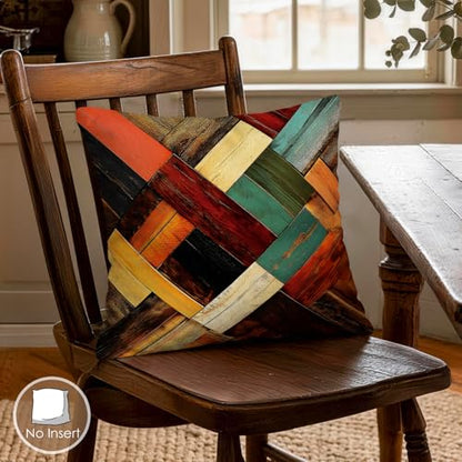 OBSEDE Retro Wood Grain Geometric Throw Pillow Covers 18 x 18 Inch Set of 4 - color: Retro Woodgrain Geometric Art, size: 18" x 18" (Pack of 4)