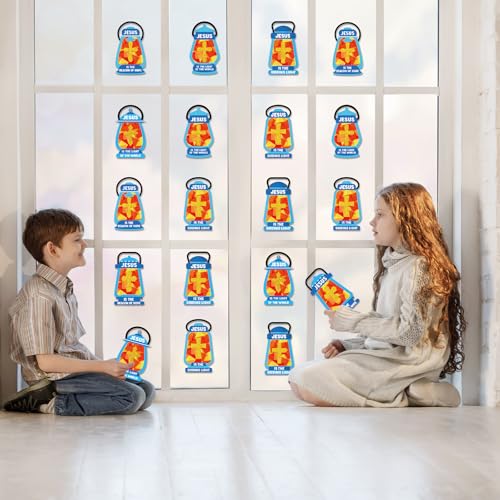 40PCS Sunday School VBS Crafts Bulk: Paper Oil-Lamp Nativity Suncatchers,Jesus Religious Christian Classroom Camping Activity DIY Kits Gifts Church Decorations,Window Stained Glass Effect Art Supplies - style: oil lamp