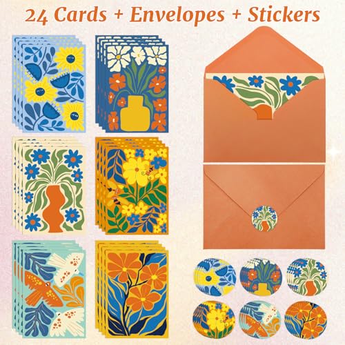 Thboxes Blank Cards and Envelopes, 24 Pack Blank Note Cards, 4x6In - style: Abstract Floral Blank Card