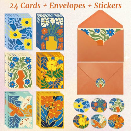 Thboxes Blank Cards and Envelopes, 24 Pack Blank Note Cards, 4x6In - style: Abstract Floral Blank Card