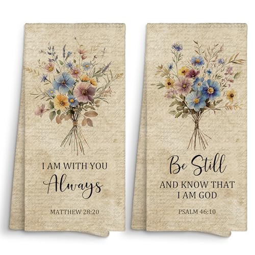 Vintage Floral Christian Bible Verse Kitchen Towels Decorative 16x24 Set of 2, Flower Scripture Dish Towels Cloths Dishcloths Tea Towel Gifts, Matthew Psalm Bathroom Kitchen Hand Towel Decor - color: Vintage-c
