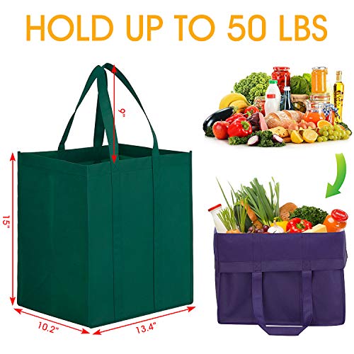 12 Pack Reusable Grocery Shopping Bags Large Foldable Tote Bags Bulk - color: Black, Gray, Green, Purple, Claret, Brown