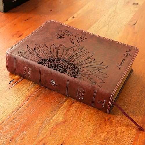 SacredBound Personalized ESV Super Giant Print Bible – Burgundy TruTone Faux Leather | Custom Name Engraved | English Standard Version with 17-Point Font & Full-Color Maps (Sunflower Holy Bible)