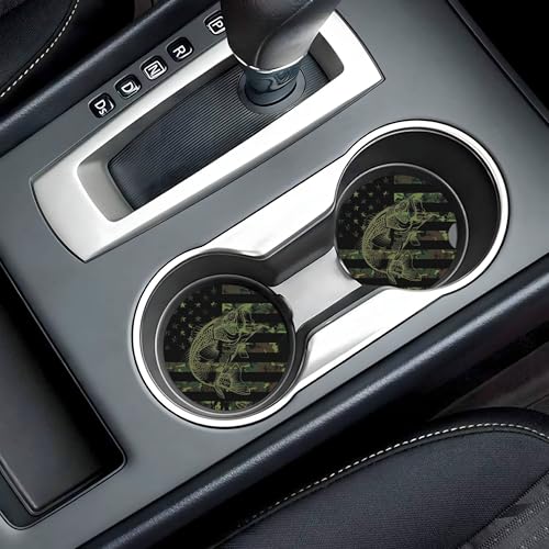 Camouflage Flag Fish Car Cup Holder Coasters 2 Pack 2.63" for Women - color: Green