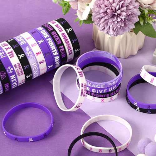 JUNEBRUSHS 42pcs Purple Ribbon Awareness Accessories Silicone Bracelets - style: Purple Ribbon Awareness Style