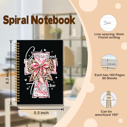 JMICTUB Pink and Leopard Coquette Christian Spiral Notebook 5.5x8.3, God Is Good All the Time Bible Verse Religious Hardcover Lined Journal - color: Spiral notebook-02