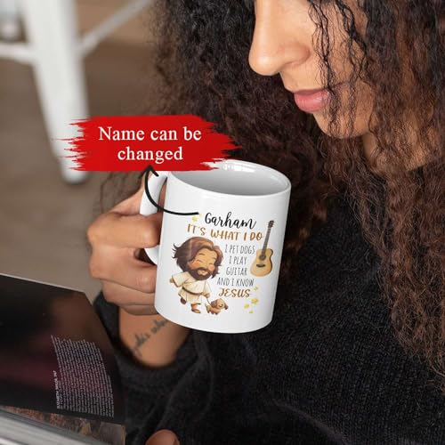 Funny Jesus Design Coffee Mug, Christian Cup With Personalized Name, Customized Christian Humor Ceramic Cup Gifts, Custom Jesus And Guitar Detailed Mug 11oz 15oz - color: XUA-324-1551-JESUS WITH GUITAR MUG