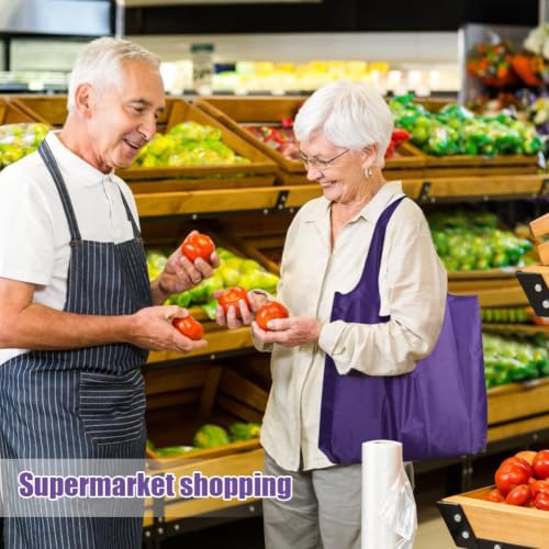 Large 50lbs Heavy Duty Reusable Foldable Grocery and Shopping Tote Bags - Washable Polyester Bags in Pocket - color: Purple
