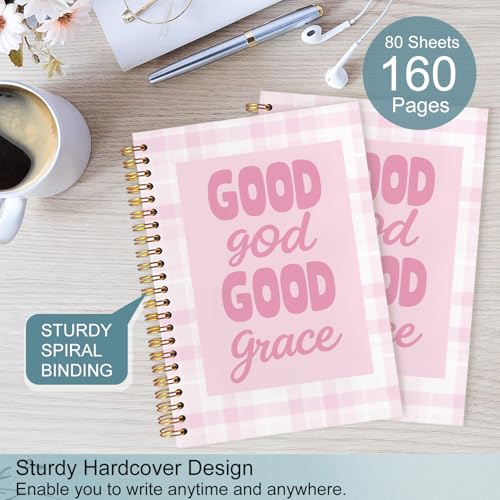 Christian Pink Gingham Spiral Notebook 5.5x8.3 - color: White Christian Pink Gingham