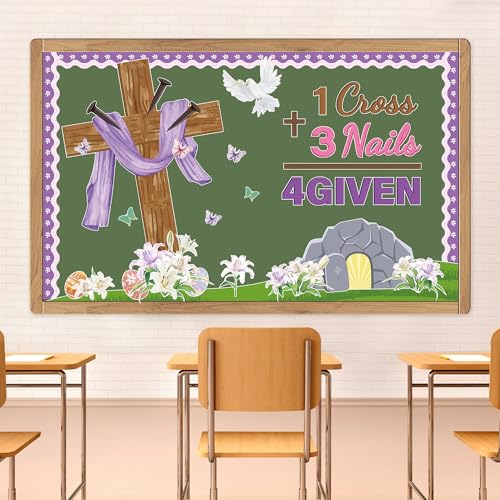 Easter Jesus Cross Bulletin Board Decorations Set 1 Cross 3 Nails 4 Given Jesus Resurrection Classroom Decor Easter Spring Religious Paper Cutouts for Sunday School Church Blackboard Wall Decoration