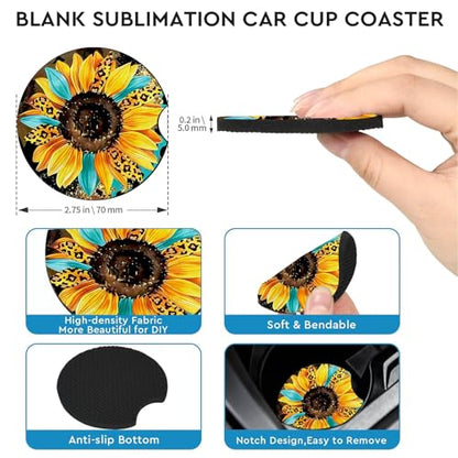 2 PCS Sunflower Leopard Car Cup Holder Coasters Universal Neoprene Coasters - color: Leopard Sunflower