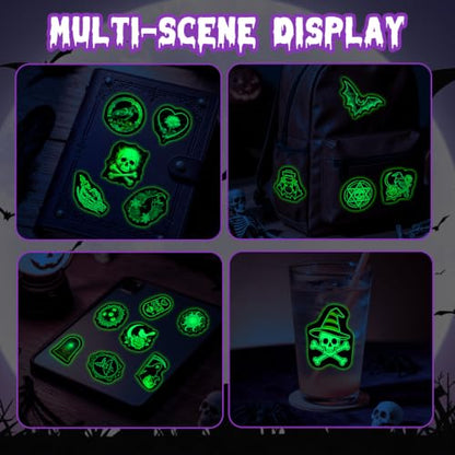 Neon Halloween Stickers 50PCS, Glow in The Dark Spooky Party Decals - color: Luminescent-500ksyy