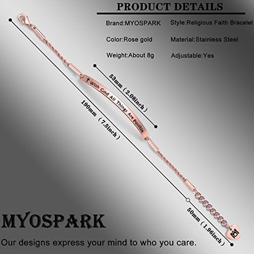 MYOSPARK Religious Jewelry Matthew 19:26 "with God All Things are Possible Cuff Bracelet - color: Rose gold