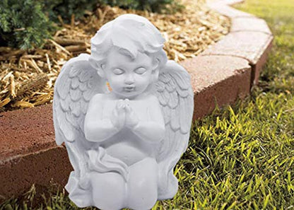 KiaoTime Kneeling Praying Cherub Angel Statue Figurine Indoor Outdoor Home Garden Guardian Decorative Church Baptism Wings Angel Statue Sculpture Memorial Statue, White, 6.25" x 5"