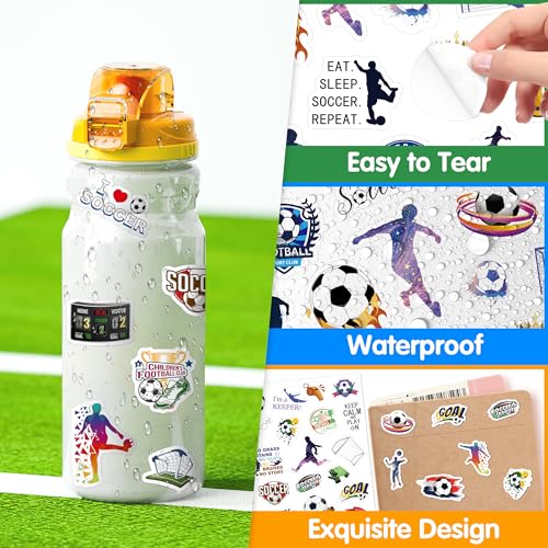 LINAYE 24 Sheets Soccer Stickers 1160 PCS Waterproof Self Adhesive Soccer Party Favors Supplies Team Rewards Gifts for Kids Adults - style: Soccer 24 Sheets