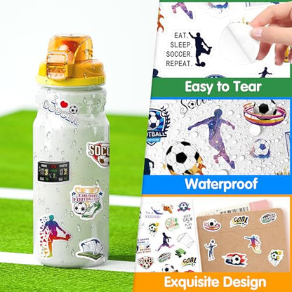 LINAYE 24 Sheets Soccer Stickers 1160 PCS Waterproof Self Adhesive Soccer Party Favors Supplies Team Rewards Gifts for Kids Adults - style: Soccer 24 Sheets