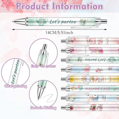 48 Pcs Tea Party Favors Tea Notebook with Floral Ballpoint Pens - style: Tea