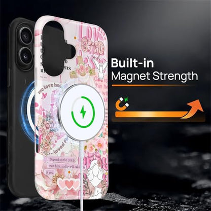 Magnetic Case for iPhone 16, Compatible with Magsafe PC Hard Shell & Silicone Inner Bumper Anti-Scratch Full-Body Cover Shockproof Slim Design Retro Newspaper Collage Religious Jesus - color: Retro Newspaper Collage Religious Jesus, size: iPhone 16