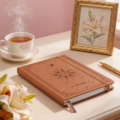 EMSHOI Lined Journal Notebook, 192 Numbered Pages, A5 Size (5.7'' x 8.3'') - color: Brown, style: Ruled