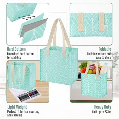 VENO 2/4 Pack Compact Reusable Grocery Shopping Bags with Hard Bottom - color: Evergreen - 4 Pack