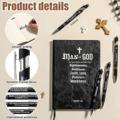 Qilery 5 Pcs Bible Journal Set Black Father's Day Christian Gifts for Women Men A5 Leather Notebook Inspirational Religious Prayer Journal with Pen Jesus Church Appreciation Gift Bible Study Supplies