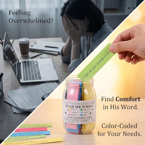 Bible Verse Jar Set, 3 Pcs Prayer Jar with Color Coded Scripture Cards, Christian Gifts for Women Men Mom Dad, Devotional Faith Scripture Jar, Christmas Stocking Stuffers, 2.6 x 4.6 in