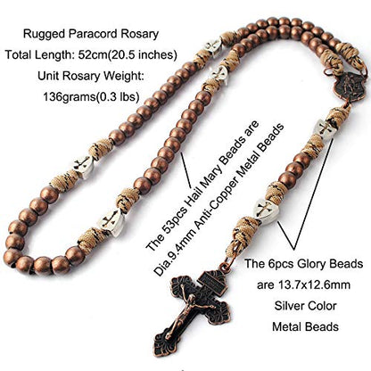 HanlinCC Catholic Rosary Paracord Large Metal Beads St.Michael Medal Men - style: Antique Copper St.Michael Paracord Rosary