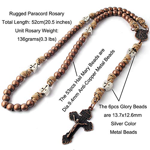 HanlinCC Catholic Rosary Paracord Large Metal Beads St.Michael Medal Men - style: Antique Copper St.Michael Paracord Rosary