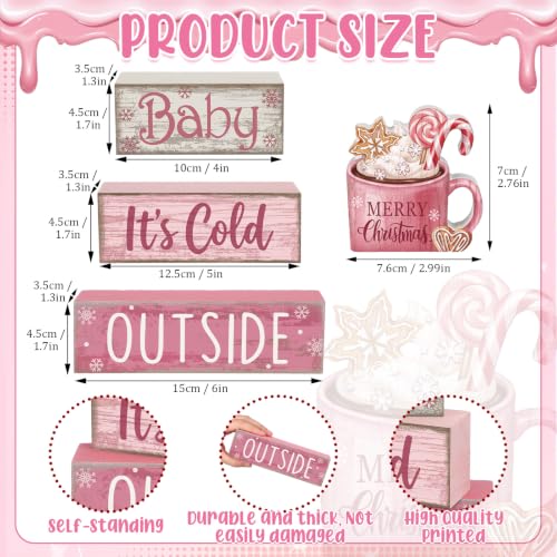 Moucuny 4 Pcs Pink Christmas Table Decor Wooden Hot Chocolate Cocoa Decor - style: Baby, It’s Cold Outside