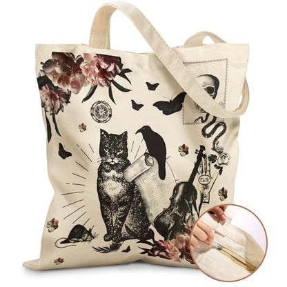 Miss Adola Canvas Tote Bag for Women with Zipper, Crow Cat - color: Crow Cat