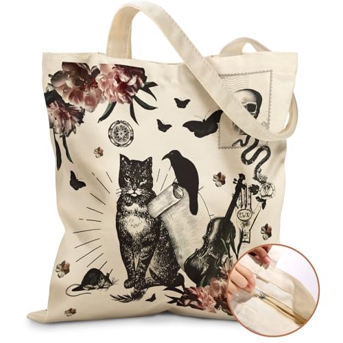 Miss Adola Canvas Tote Bag for Women with Zipper, Crow Cat - color: Crow Cat