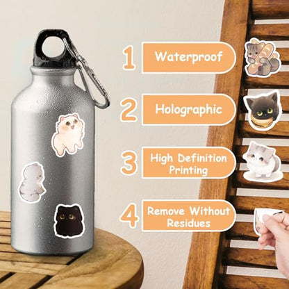 LINAYE 24 Sheets Cute Cat Stickers for Kids Teen Adults, 840 Counts Waterproof Adhesive Kawaii Kitten Stickers for Party Favors, Scrapbooking, Water Bottles, Laptop, Phone, Skateboard, Bicycle - style: Cats 24 Sheets