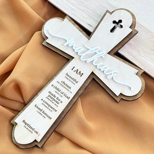 SugoiDesign Personalized Baptism Cross | Personalized Wood Cross | Religious Keepsake Baptism Gifts | Wooden Sign Baptism Gifts for Girls and Boys | Baby Baptism Cross| Home Decor Wall Cross