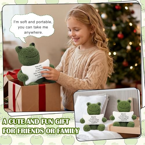 Hollowfly 10 Inch Emotional Frog Stuff Active Support Gifts, Thank You Gifts for Teacher Nurse Coworker Women Men Kids, Cute Plush Frog Holding Pillow Gift Graduation Teacher's Day Retirement Farewell - size: 9.84 Inch, style: Frog