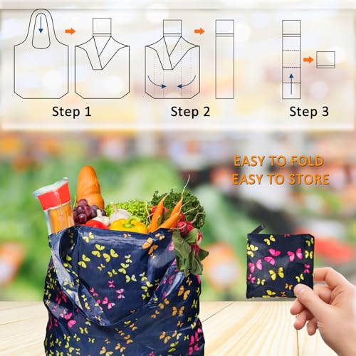 Reusable Grocery Bags, Easy to Fold & Store Fashion Shopping Bags - color: Butterfly 4 Pack