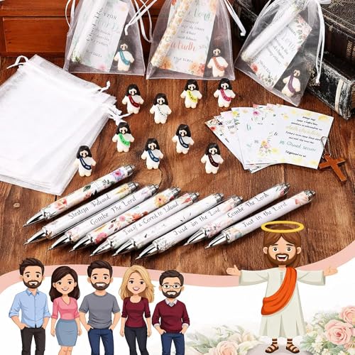 Cinnvoice 6 Set Christian Gifts Jesus Figures Bible Pens, Floral Style