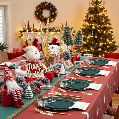 WDF 175Pcs Green Plastic Plates - Green Plates Disposable with Gold Rim - Christmas Plastic Plate - Fancy Disposable Dinnerware Sets 25 Guests Ideal for Party/Wedding/Birthday - color: Green and Gold, size: 175 pieces