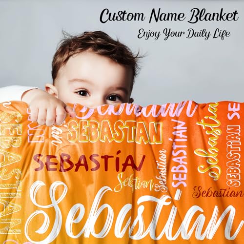 Custom Name Blanket for Baby Boys Girls, Personalized Baby Name Throws Blankets, Customize Blanket Gifts for Kids Newborn Men Women - color: Design 02-orange