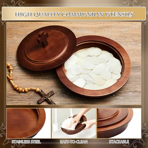 Zhehao 1 Pcs Wood Communion Bread Plate for Church Holy Communion Wafer Tray with Lid Elegant Worship Serving Plate for Church Service Ceremony (Rubberwood Style) - style: Rubberwood Style