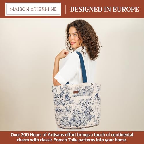 Maison d' Hermine Shopping Bags Cotton Quilted Tote Bag with Zipper Pockets - color: 008 - the Miller - Blue
