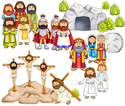 Easter Crucifixion Resurrection 19 pc Felt Figures Bible Felt/Flannel Board Story Set Plus Lesson Guide Coloring & Activity Made in USA of Domestic Felt/Imported Ink