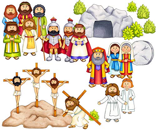 Easter Crucifixion Resurrection 19 pc Felt Figures Bible Felt/Flannel Board Story Set Plus Lesson Guide Coloring & Activity Made in USA of Domestic Felt/Imported Ink